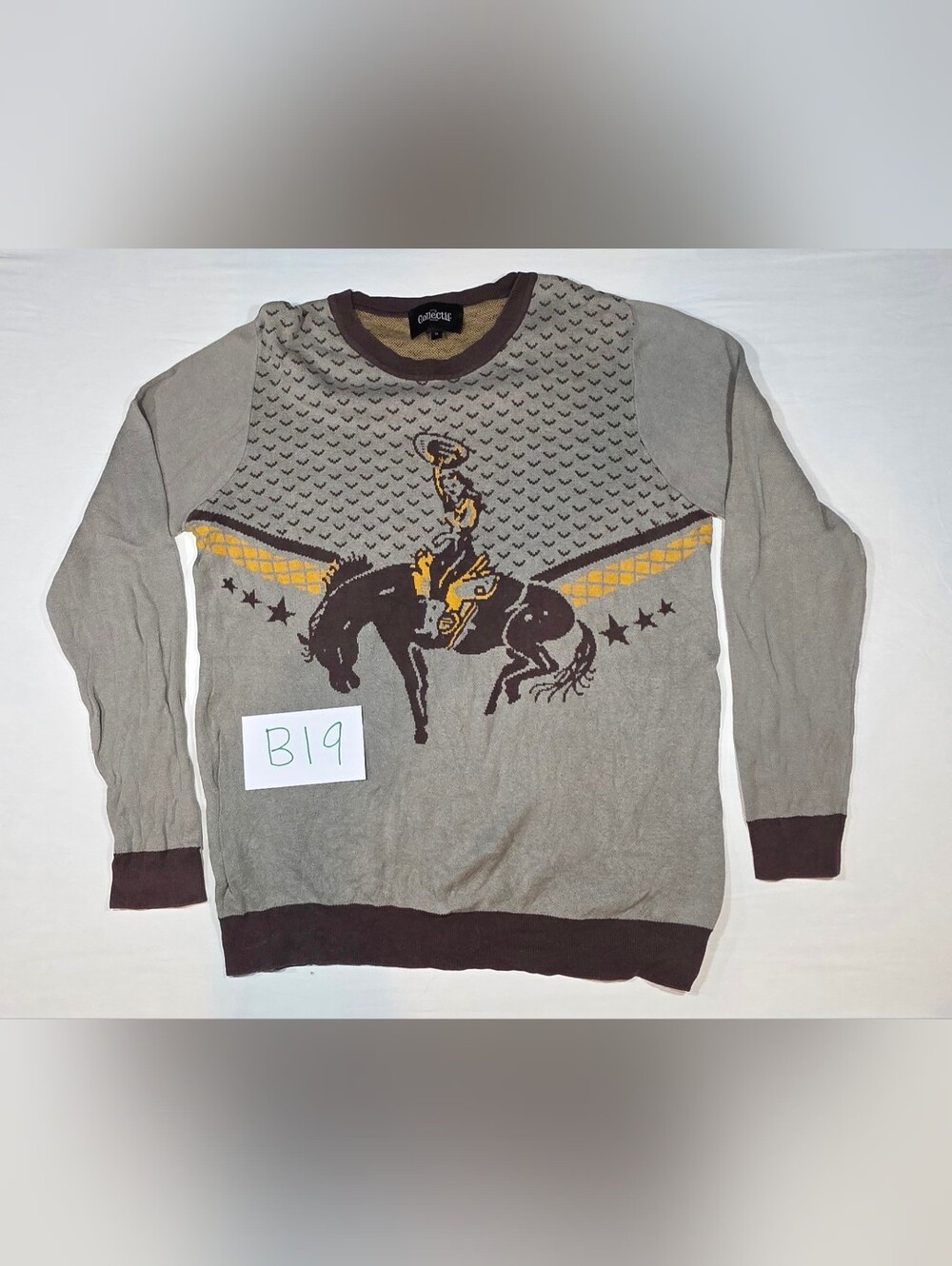 Collectif Grey Brown & Yellow Rodeo Rider Knit Sweater
